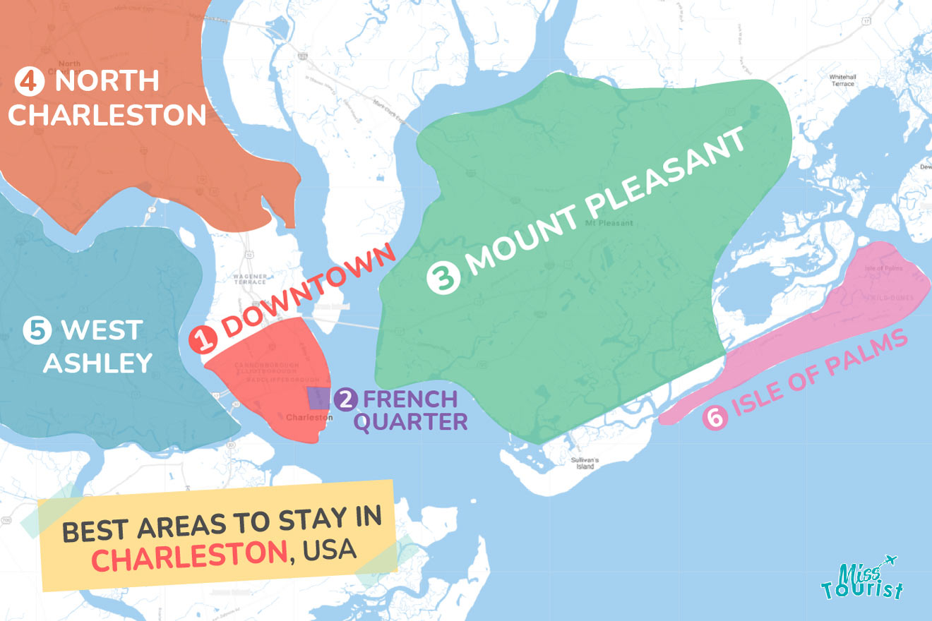 Map of best places to stay Charleston